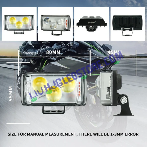 HJG 3 LED Projector Fog Light Bar | Set of 2 | Triangular Lens | White, Yellow Beam | Red Blue Strobe Flash | 30,000hr | 12V-85V DC