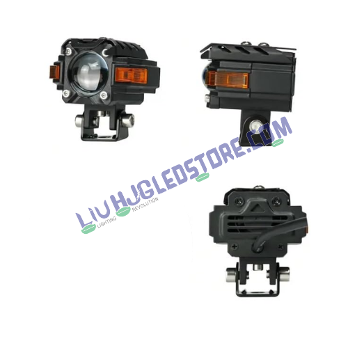 HJG Hazard Series 80W Single Lens Projector Fog Lights with Red & Amber Hazard DRL – Dual Color White/Yellow LED (Set of 2) for Cars & Bikes