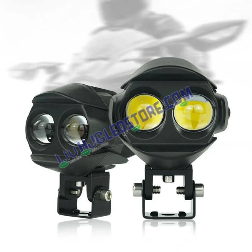 HJG Alien 2 Lens 120W Bi LED Projector Fog Lights with Tricolor White Yellow Warm White, Hi Low Beam and Flash Mode for Cars and Bikes (Pack of 2)