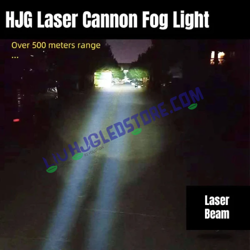HJG Laser Cannon 80W Projector Fog Lights with Long-Range Laser Beam (500m High Beam / 300m Low Beam) – Dual Color White & Yellow for Cars & Bikes (Set of 2)