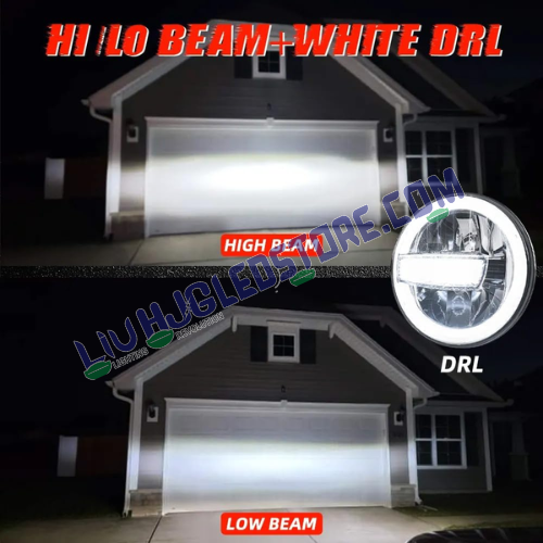 HJG 7-Inch Crystal Minus LED Headlight – White Multi-Color 75–120W with CREE/Osram Chip, High/Low Beam & DRL for Royal Enfield, Jeep, Thar & Gypsy