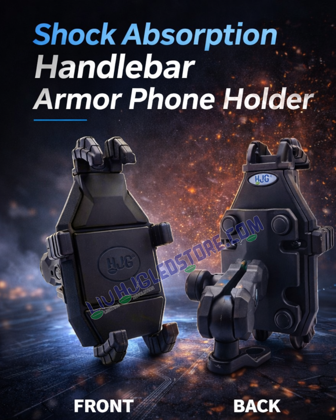HJG Shockproof Bike Mobile Holder for Smartphones, Action Cameras & GPS – Adjustable Anti-Vibration Mount with Universal Fit for All Bikes