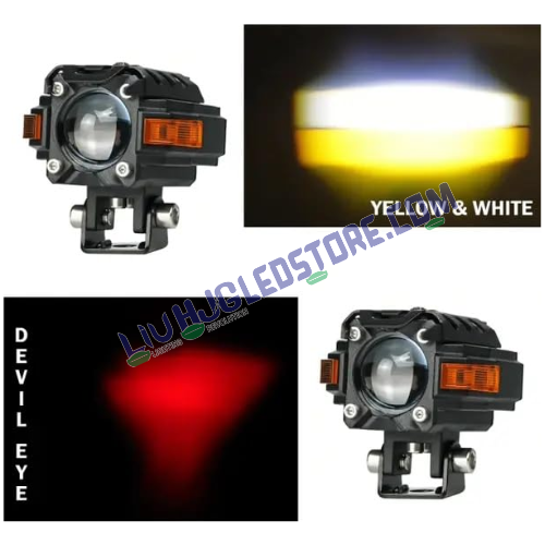 HJG Hazard S59 Single Lens 80W LED Fog Light Kit with Wiring Harness – Red & Amber DRL, Dual Color White/Yellow Beam, Universal for Cars & Bikes