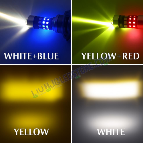 HJG H4 40 LED Devil Lens Headlight Bulb – Red/Blue Design with White & Yellow Hi/Lo Beam and DRL (12V, 50W, Universal Fit for Motorcycles)