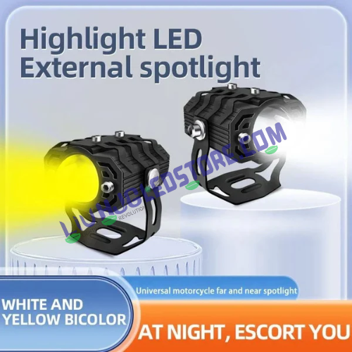 HJG Laser Lens Drive LED Fog Light Bulb with Cooling Fan – Dual Color White & Yellow for Cars and Motorcycles (Single Piece)
