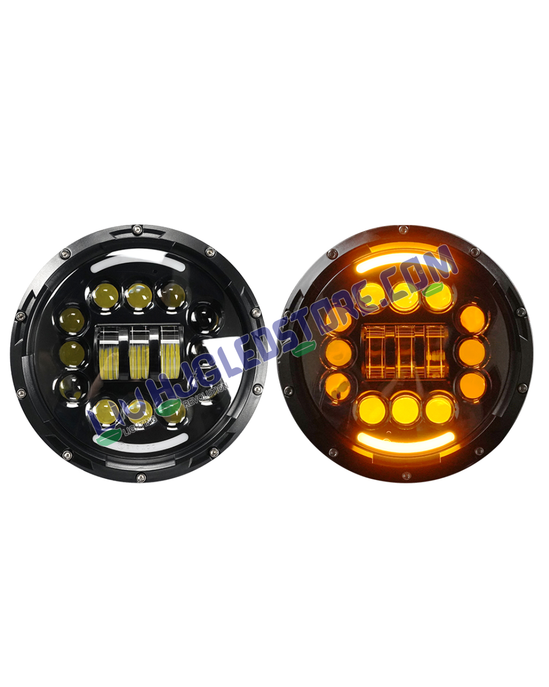 HJG 7-Inch 15 LED Halo Ring Headlight with Chasing Effect – 12V Round LED Headlamp for Royal Enfield & Thar (Model 231036)