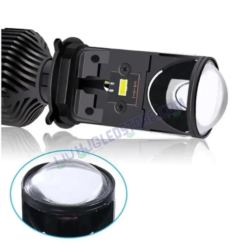 HJG Y6 H4 LED Mini Projector Headlight Bulb Set (2 Pieces) – 100W Hi/Lo Beam Conversion Kit with Cooling Fan, 7000LM White Light for Cars & Motorcycles (12V/24V)