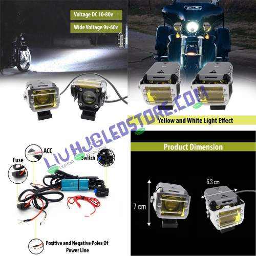 HJG Transformer 1 LED Projector Fog Lights 100W (Pair) with Yellow Filter Cap – Dual Color White/Yellow, Wide Beam for Cars & Bikes
