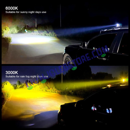 HJG J37 Single Projector LED Fog Lights 60W with Red DRL – Dual Color White/Yellow Beam for Cars & Bikes (Set of 2)