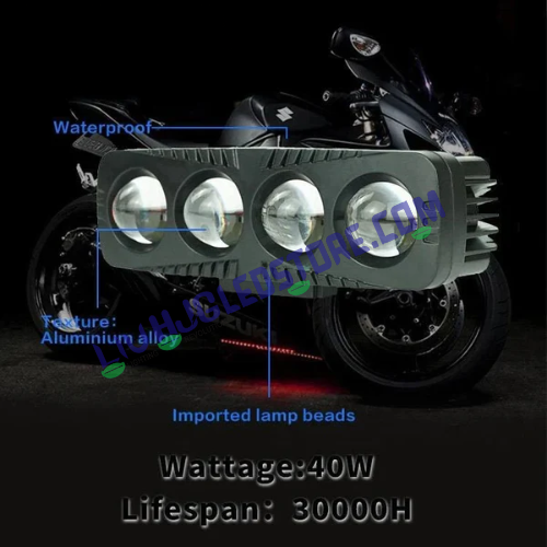 HJG 4 Lens CREE LED Fog Lights with Red DRL – Rectangular 12V Off-Road Work Lights for Cars & Bikes (Set of 2)