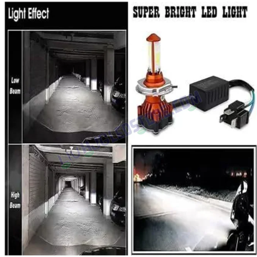 HJG H4 White LED Headlight Bulb for Motorcycles – 50W Dual Beam (High & Low), Bright White Light, Single Piece, H4 Type