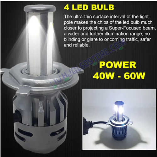 HJG M6 Mini Original H4 80W LED Headlight Bulb for Motorcycles & Cars – Dual Beam (High/Low) White Light with 6-Side Chip, AC/DC Compatible