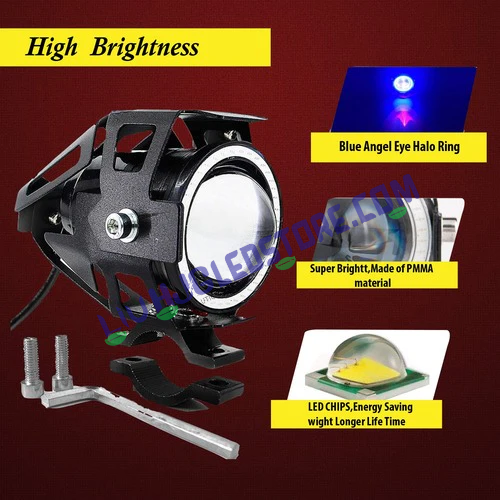 HJG U7 Projector Lens Fog Lights with Blue DRL Ring – Universal Fit for Cars & Bikes (Set of 2 with Switch)