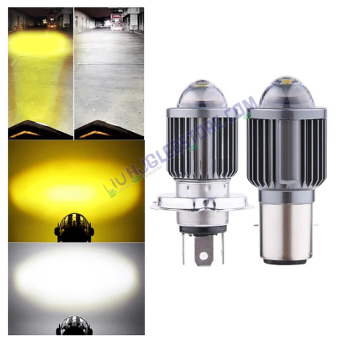 HJG H4 LED Headlight Bulb with White & Yellow Light – 40W Lens Type H4 for Motorcycles (High & Low Beam)