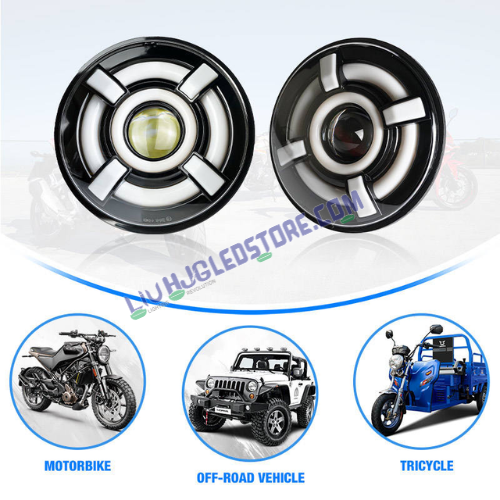 HJG 7-Inch 30W LED Headlight | Dual Colour White and Amber Halo DRL | H4 3-Pin | Royal Enfield, Thar, Jeep and Harley Davidson