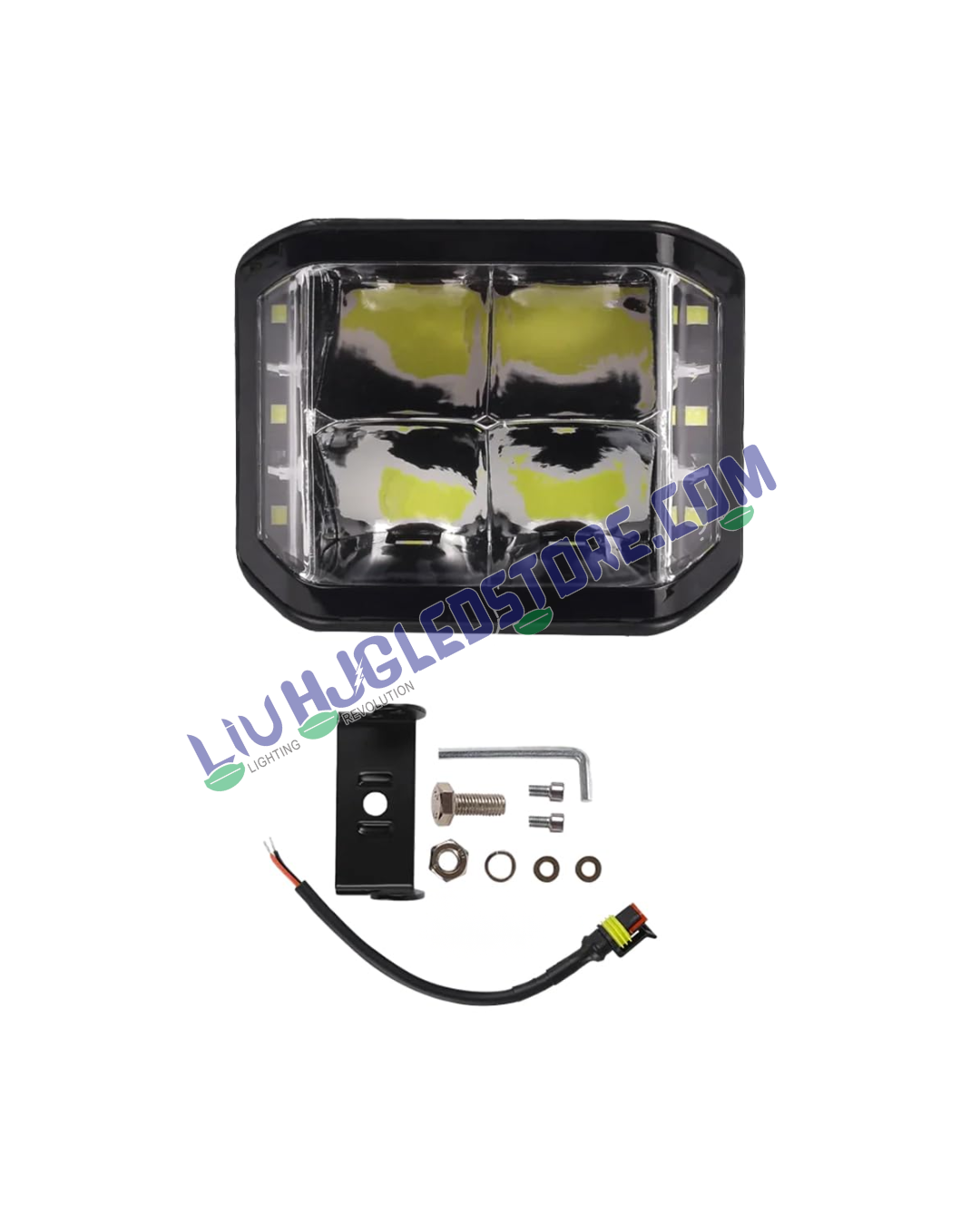 HJG W28 4-Lens CREE 60W Square LED Fog Light with Ultra-Wide White Beam for Cars and Bikes (Single Piece)