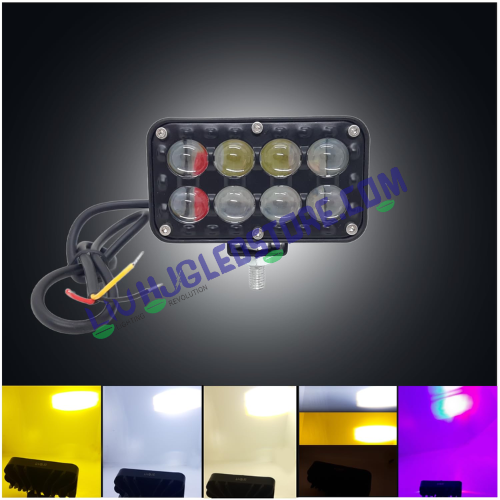 HJG 8 LED Multi-Mode Fog Light with Red & Blue Flash DRL – Dual Color (White/Yellow) with 5 Lighting Modes, Universal for Cars & Bikes