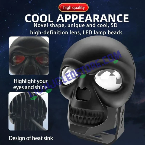 HJG Skull Style Red Eye 60W LED Fog Light – Multi-Color (White/Yellow/Warm White) for Bikes, Cars & Jeeps (Single Unit)