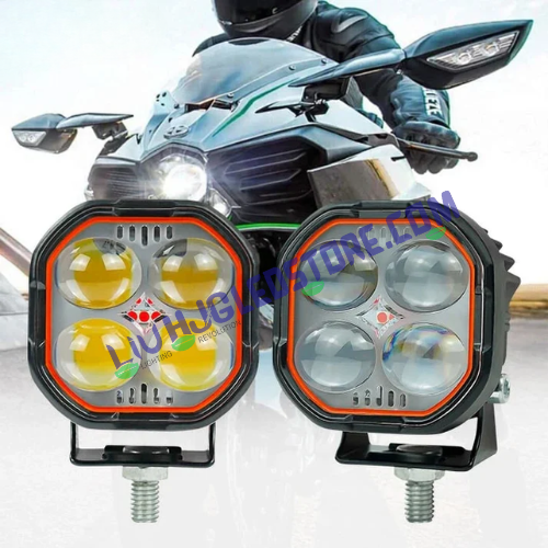 HJG 4x4 Quad Projector LED Fog Light | 40W Single Unit | White and Yellow Dual Beam | Red Devil Eye DRL | 6000K | for Bikes and Cars