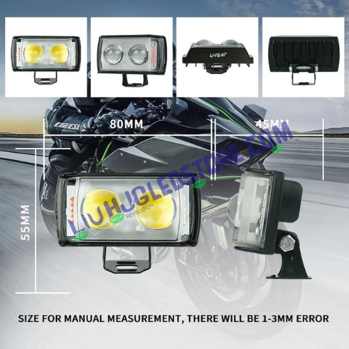 HJG Dual LED Fog Lights with Red & Blue Strobe Flash (Set of 2) – White/Yellow Projector, Heavy-Duty Build with Switch for Bikes & Cars