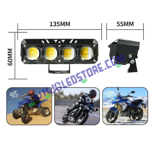 HJG 4 Lens 50W LED Projector Fog Light with Red & Blue Flash DRL – Multi-Color Driving Light for Cars & Bikes (Single Piece)