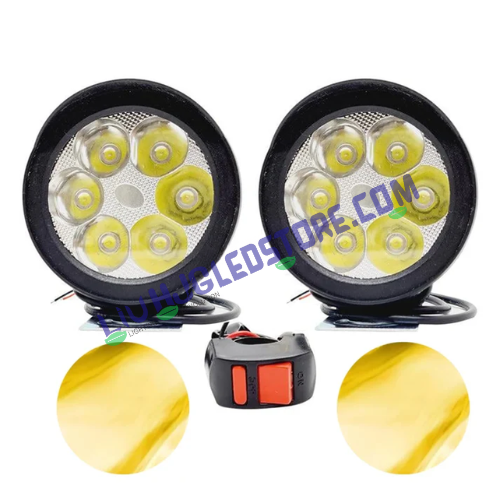 HJG 6 LED Yellow Fog Light Set with Flash Mode for Bikes & Cars – High Power Waterproof Auxiliary Lights with Switch