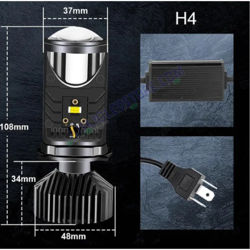 HJG Y6 H4 LED Mini Projector Lens Headlight Bulbs with Cooling Fan, 100W 7000LM Hi/Lo Beam Conversion Kit for Bikes & Cars (12V/24V), White Light – Pack of 2