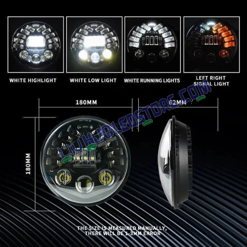 HJG 7-Inch 90W LED Headlight with Dual-Color Halo (Yellow/White) – Round Universal Fit for Royal Enfield, Jeep & Harley Davidson (Model 231047)