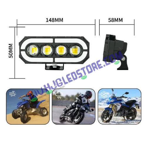 HJG 4 Lens RGB Ring 60W LED Fog Light (Single Unit) – Projector Fog Lamp with White/Yellow Beam & Multi-Color RGB DRL for Cars & Bikes