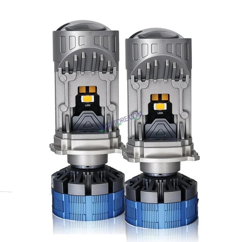 HJG Y6 110W H4 LED Projector Headlight Bulbs – 14000LM Mini Projector with Cooling Fan, White Hi/Lo Beam Conversion Kit for Cars & SUVs (12V/24V, Set of 2)