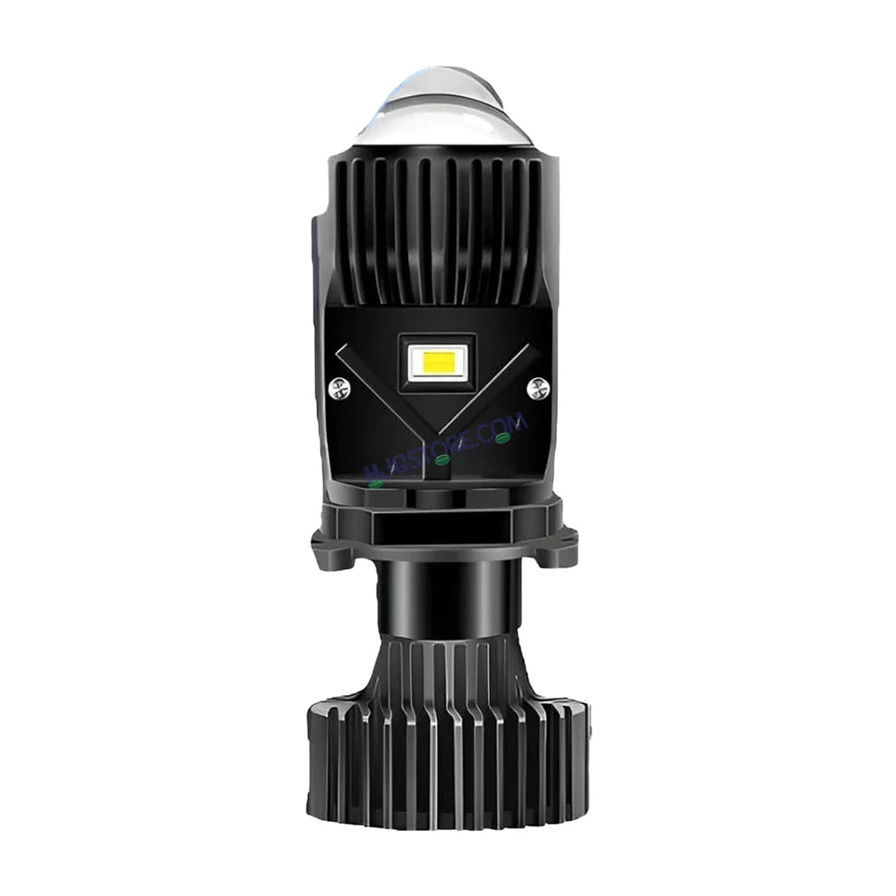 HJG Y6 Dual Projector H4 LED Headlight Bulb with RTD Condenser Lens – 50W Hi/Lo Beam Mini Projector with Cooling Fan for Motorcycles (12V/24V, 7000LM, White, Set of 1)