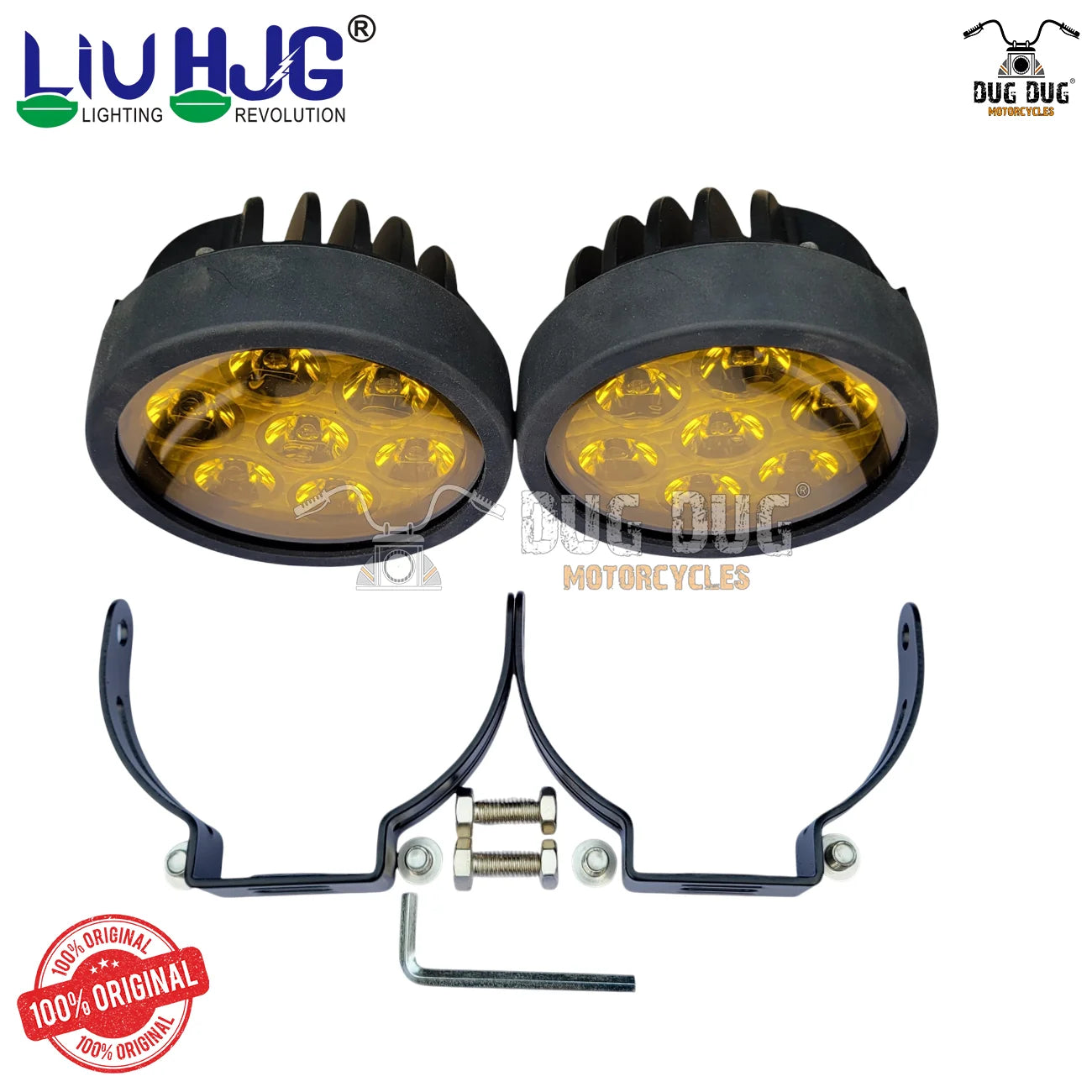 LIU HJG Fog Lights 140W | 7 LED Dual Beam Motorcycle LED Fog Lights with Yellow Cover | Super Bright Waterproof Auxiliary Lights