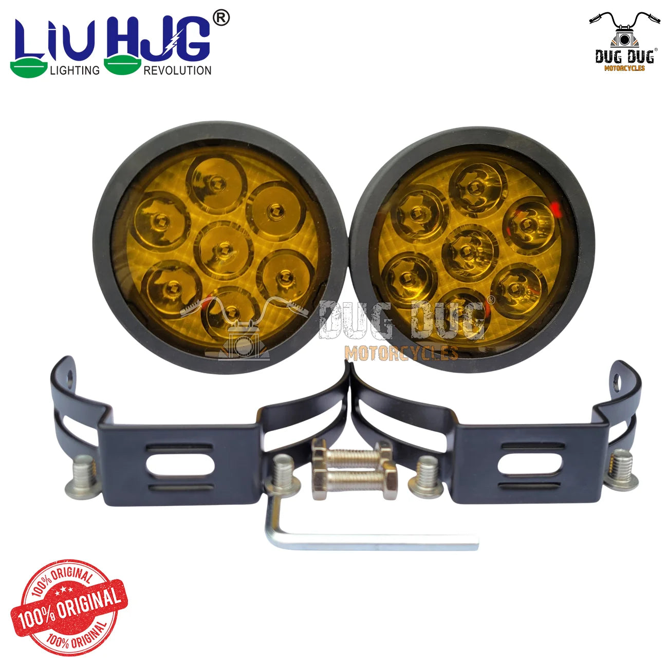 LIU HJG Fog Lights 140W | 7 LED Dual Beam Motorcycle LED Fog Lights with Yellow Cover | Super Bright Waterproof Auxiliary Lights