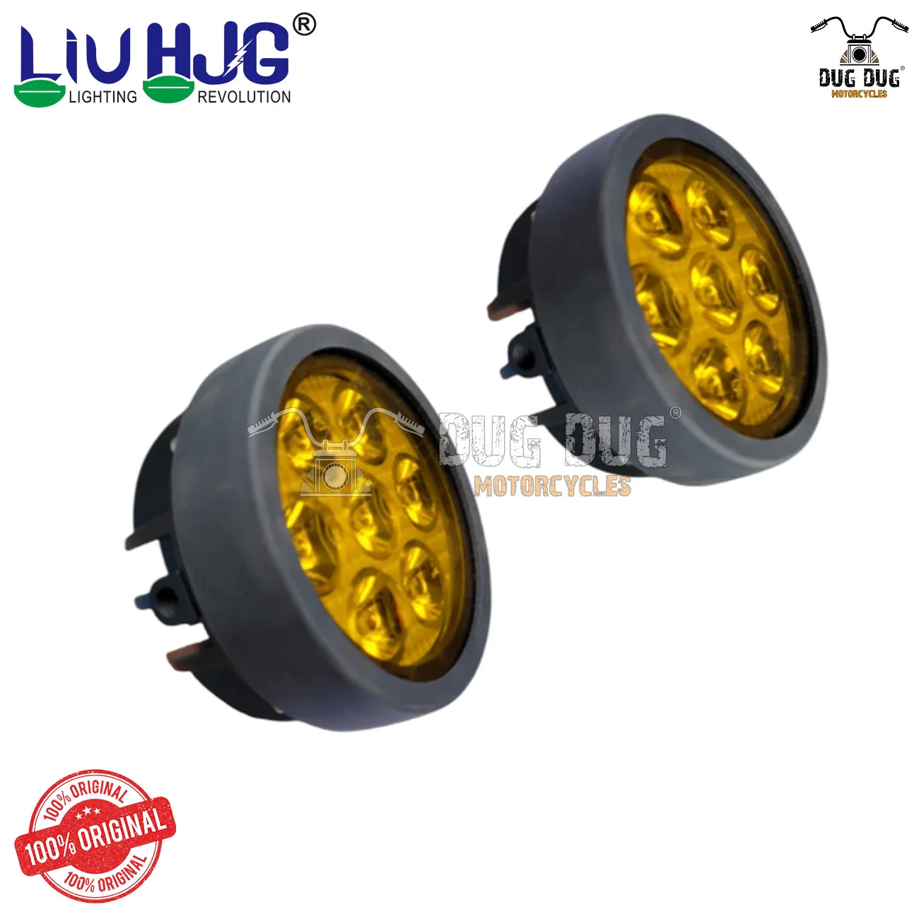 LIU HJG Fog Lights 140W | 7 LED Dual Beam Motorcycle LED Fog Lights with Yellow Cover | Super Bright Waterproof Auxiliary Lights