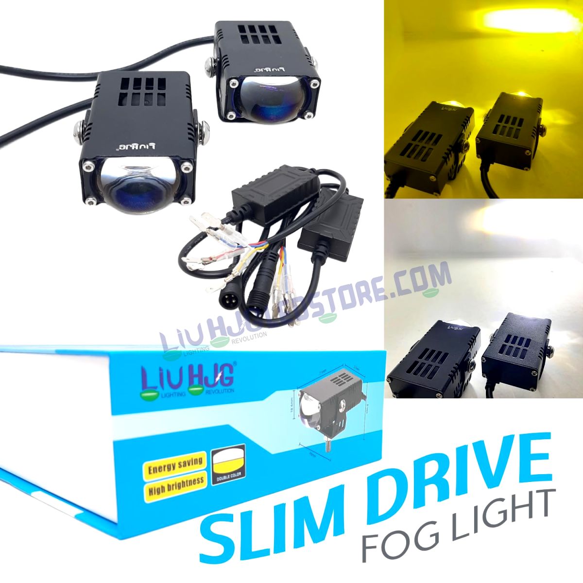 LIU HJG Waymaker Fog Light Dual Color Fog Light Mini Drive Yellow White & Red Devil Eye Slim Drive Light Version 4 With Red Devil Eye Universal For All Cars and Motorcycles - 2Pc