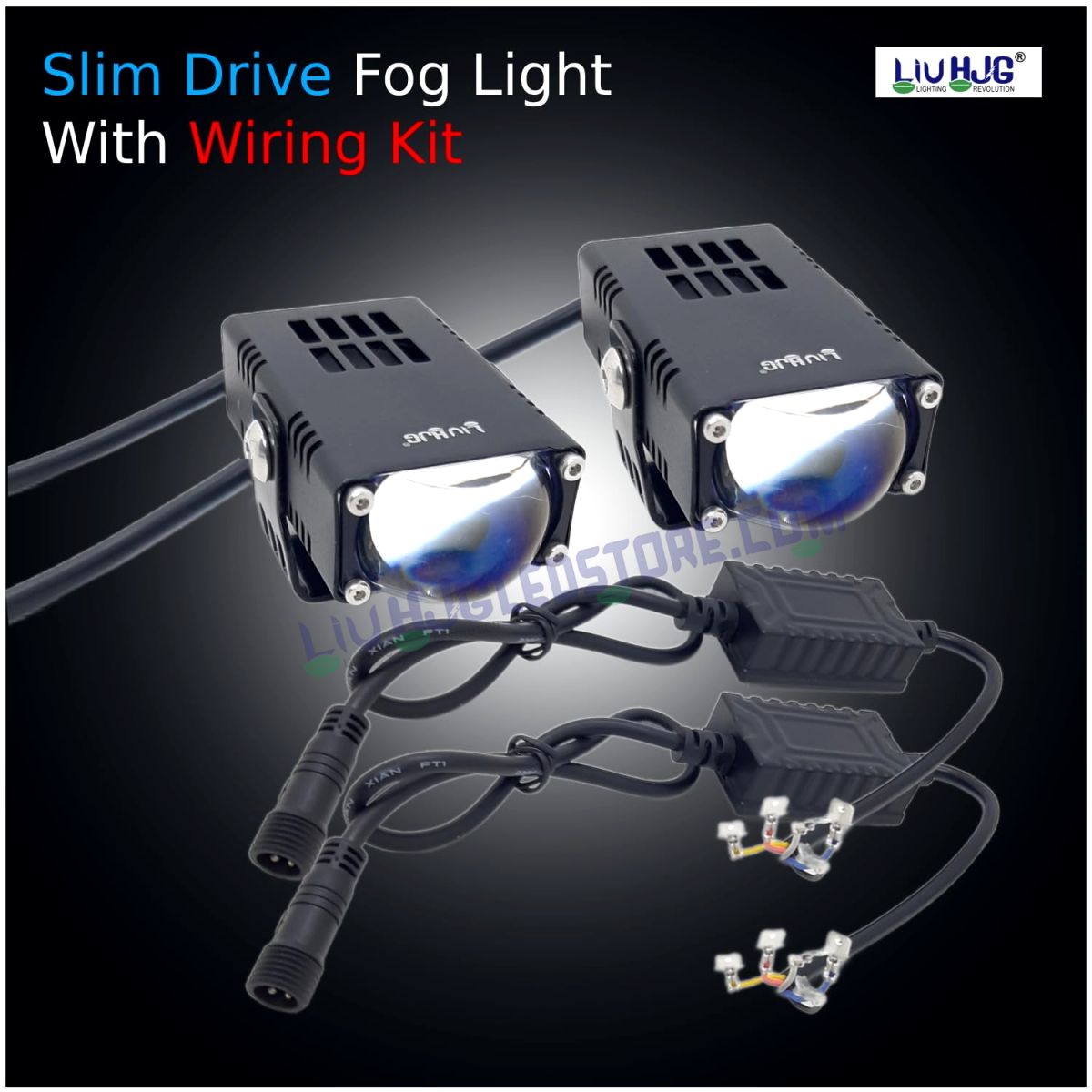 LIU HJG Waymaker Fog Light Dual Color Fog Light Mini Drive Yellow White & Red Devil Eye Slim Drive Light Version 4 With Red Devil Eye Universal For All Cars and Motorcycles - 2Pc