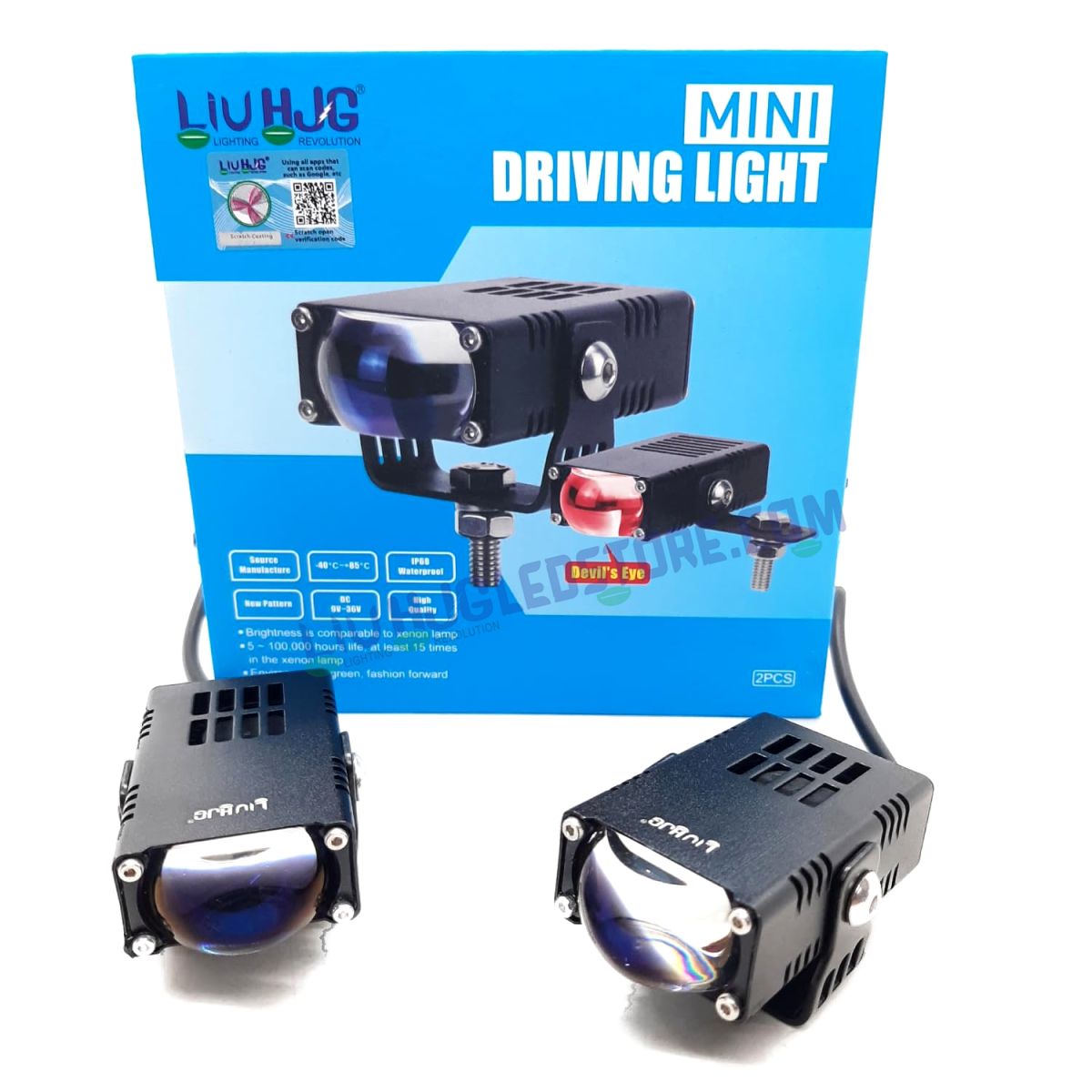 LIU HJG Waymaker Fog Light Dual Color Fog Light Mini Drive Yellow White & Red Devil Eye Slim Drive Light Version 4 With Red Devil Eye Universal For All Cars and Motorcycles - 2Pc