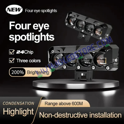 HJG Future Eyes 4-Lens 120W Mega Drive LED Fog Light Set | Dual Color White/Yellow, Multi-Mode, Remote Wiring Harness, High Power Auxiliary Lights for Bike, Car, Thar & Jeep (Pack of 2)