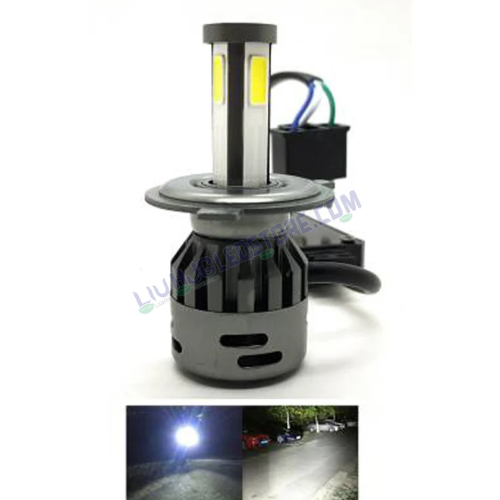 HJG M3 Mini Multi-Color H4 LED Headlight Bulb 50W for Motorcycles & Cars – 3-Side Chip with High/Low Beam (AC/DC, White & Multi-Color)