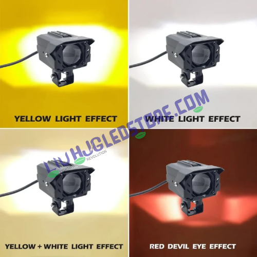 HJG 200W Red Devil Projector LED Fog Lights with Laser Lens – Dual Beam (White Low/High) with Red DRL, Mega Drive Auxiliary Lights for Bike/Car/SUV (Pack of 2)