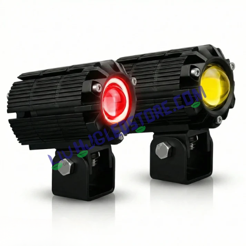 HJG CNC Mini Drive V7 80W Projector Fog Lights with Canbus & Red DRL – White/Yellow Dual Beam (Set of 2)
