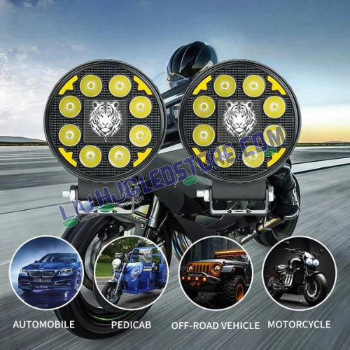 HJG Tiger Round 8 LED 60W Fog Lights with DRL | White LED Fog Lamps for Bikes, Cars (Set of 2)
