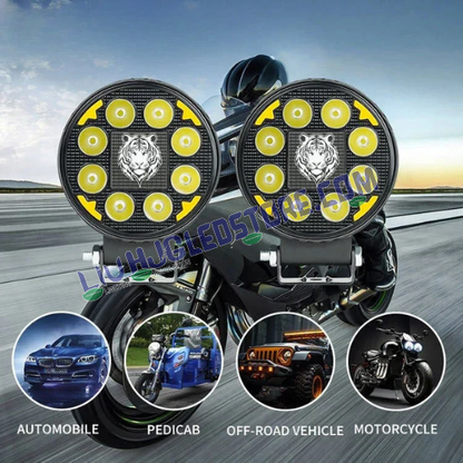 HJG Tiger Round 8 LED 60W Fog Lights with DRL | White LED Fog Lamps for Bikes, Cars (Set of 2)