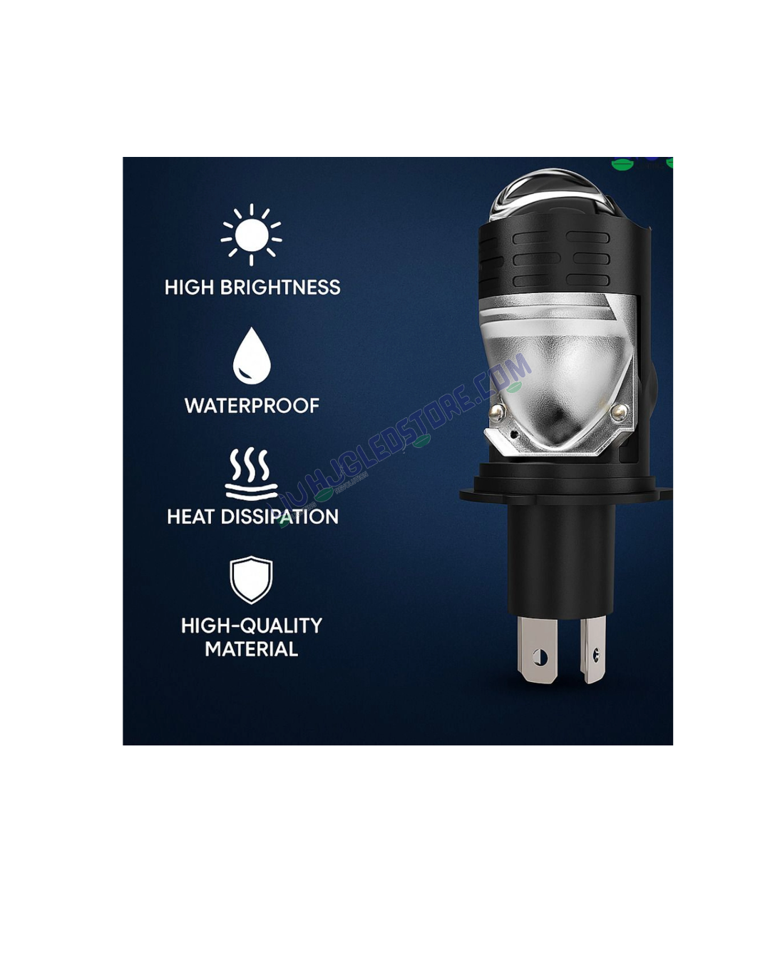 HJG Y6 H4 LED Mini Projector Headlight Bulb 50W Slim Design with Cooling Fan, 5000LM Hi/Lo Beam Conversion Kit for Bikes, Cars & SUVs (12V/24V, White, Pack of 1)