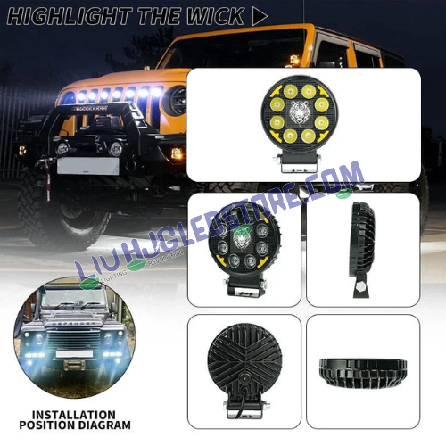 HJG Tiger Round 8 LED 60W Fog Lights with DRL | White LED Fog Lamps for Bikes, Cars (Set of 2)