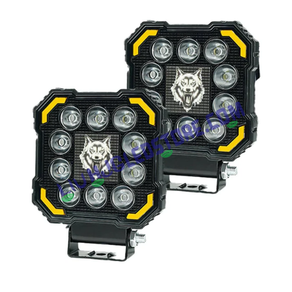 HJG Wolf 11 LED Square Fog Lights 60W with Red DRL & Flash Mode – Universal for Bikes & Cars (Set of 2)