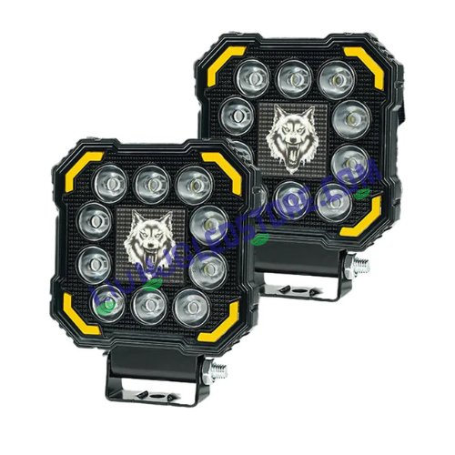 HJG Wolf 11 LED Square Fog Lights 60W with Red DRL & Flash Mode – Universal for Bikes & Cars (Set of 2)