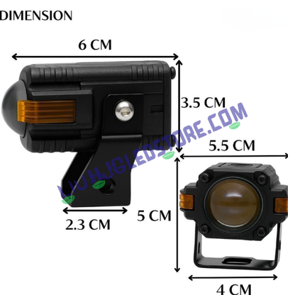 HJG S-83 Projector Fog Lights 80W with Hazard Indicator – Dual Color White/Yellow LED with Red Amber DRL (Set of 2, Universal Fit for Cars & Bikes)