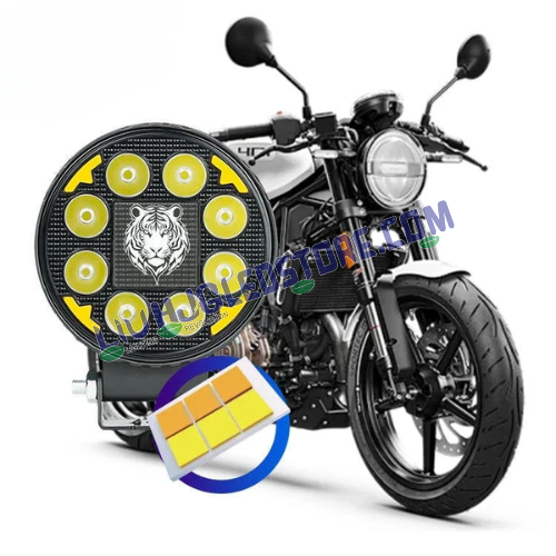 HJG Tiger Round 8 LED 60W Fog Lights with DRL | White LED Fog Lamps for Bikes, Cars (Set of 2)