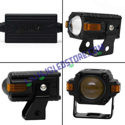 HJG S-83 Projector Fog Lights 80W with Hazard Indicator – Dual Color White/Yellow LED with Red Amber DRL (Set of 2, Universal Fit for Cars & Bikes)